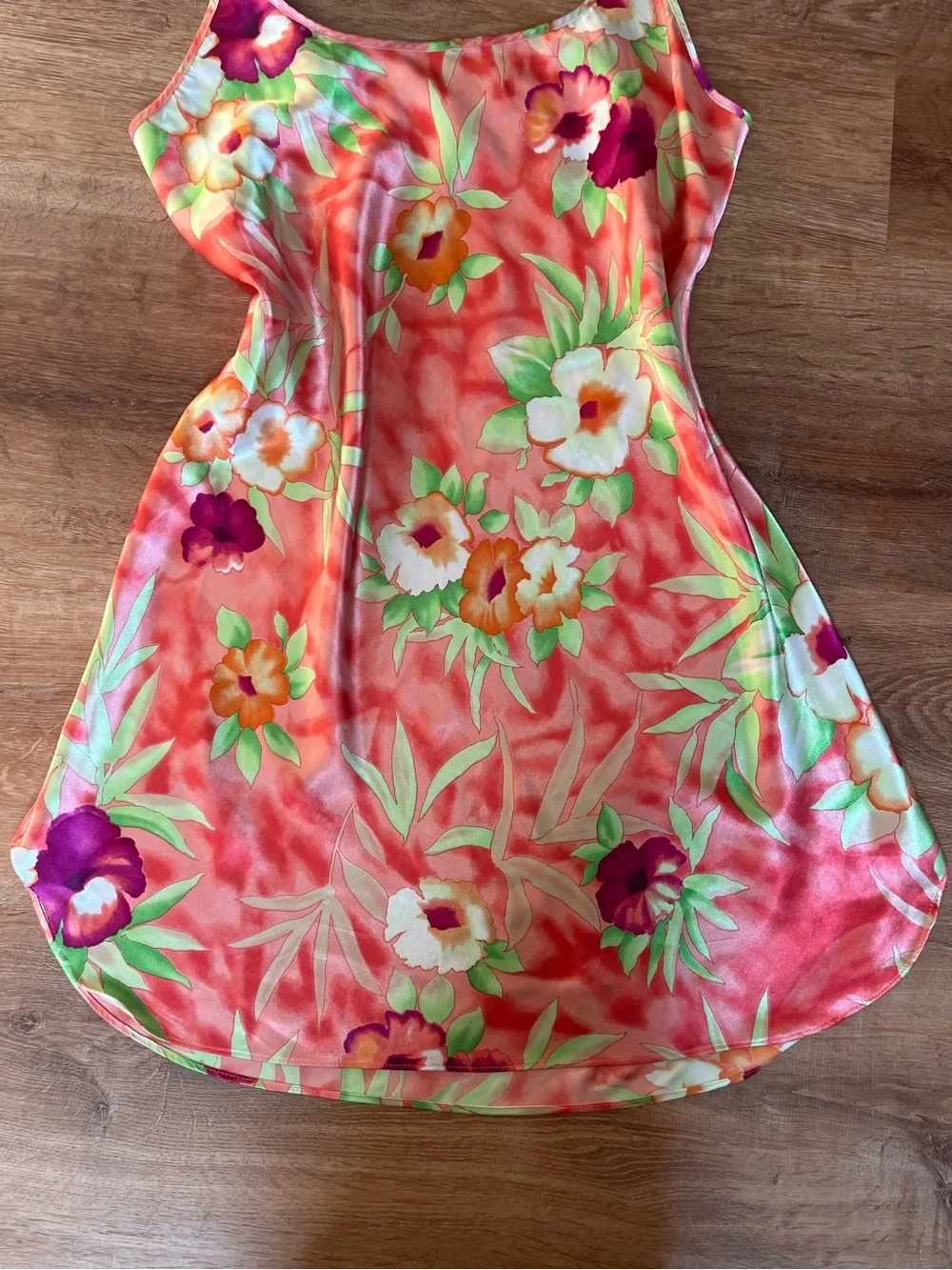 Floral Coral Tank Dress with Green & Purple Accents